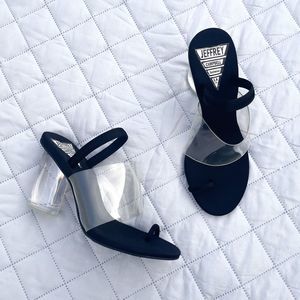 Jeffrey Campbell Women's Mania Clear Toe Loop Rubber Heeled Sandals Black Size 8